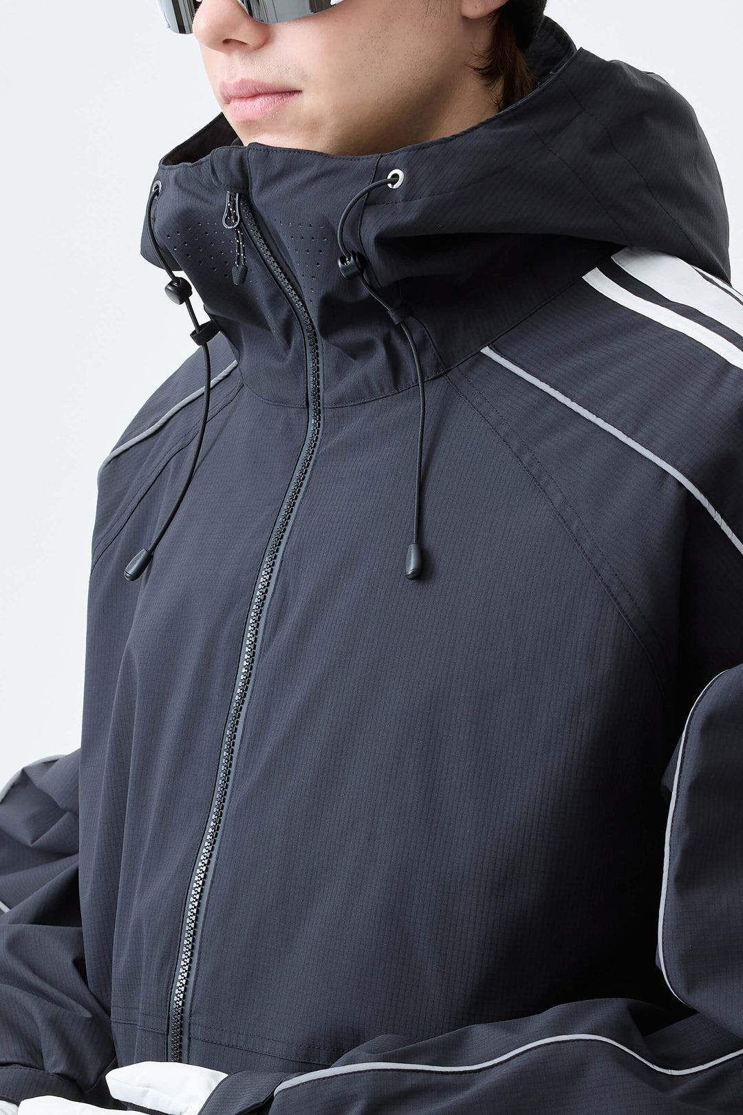 Men's Black Retro Side Stripe Reflective Snow Jacket