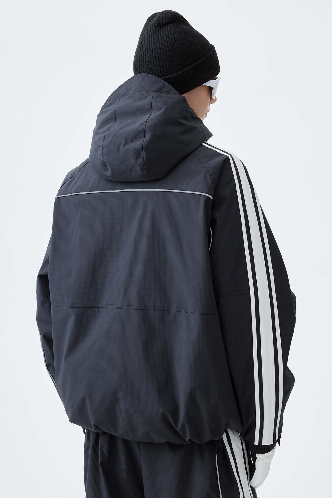 Men's Black Retro Side Stripe Reflective Snow Jacket