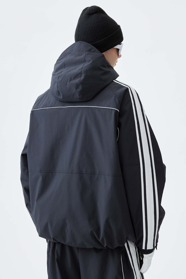 Men's Black Retro Side Stripe Reflective Snow Jacket