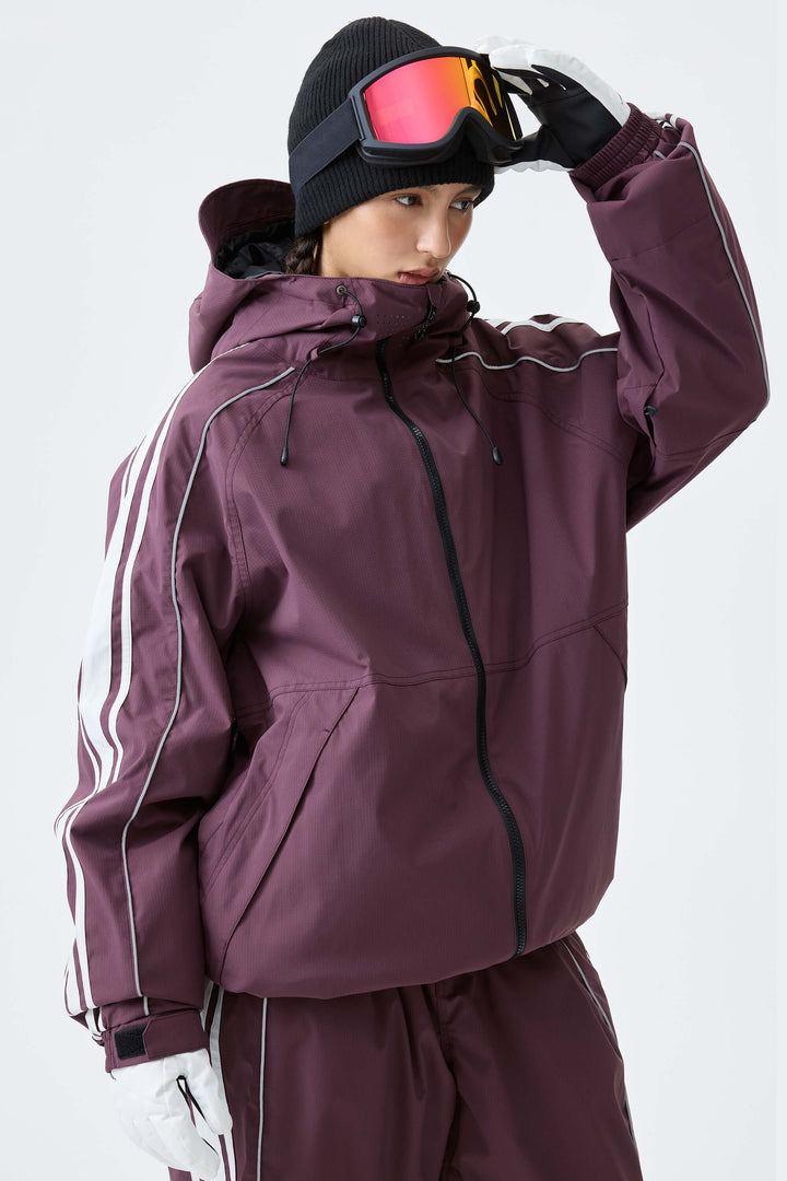 Women's Black Retro Side Stripe Reflective Snow Jacket