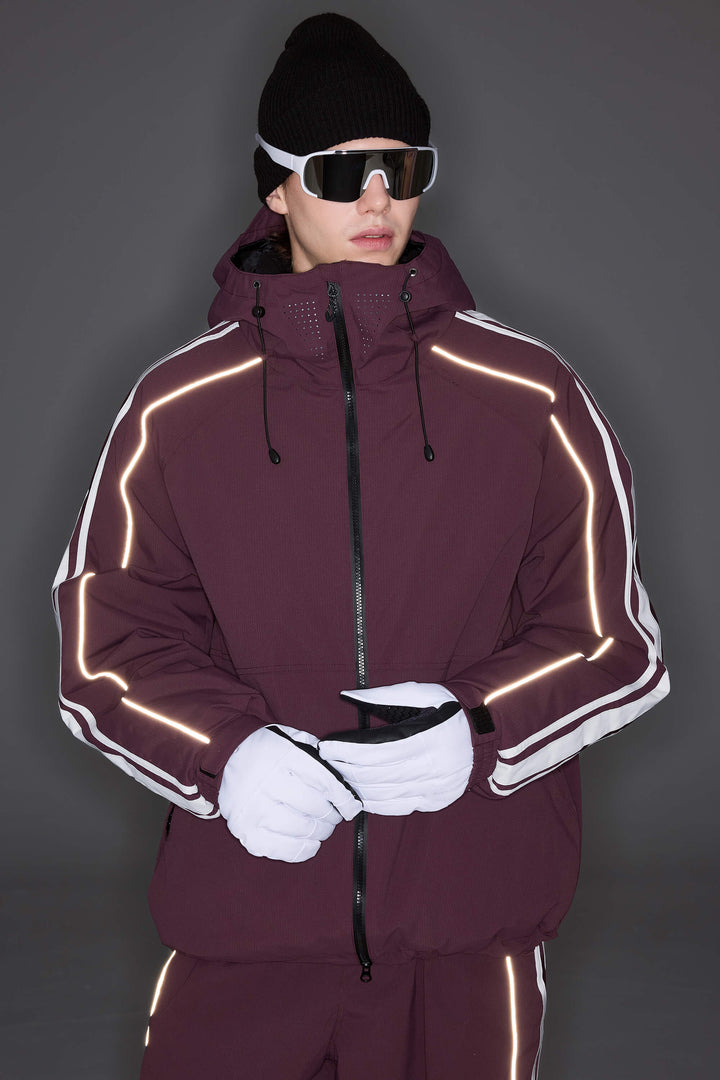 Women's Black Retro Side Stripe Reflective Snow Jacket