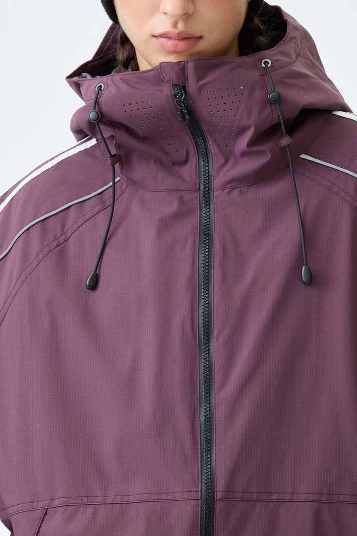Women's Plum Noir Retro Side Stripe Reflective Snow Jacket