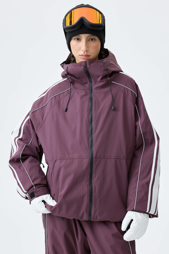 Women's Black Retro Side Stripe Reflective Snow Jacket