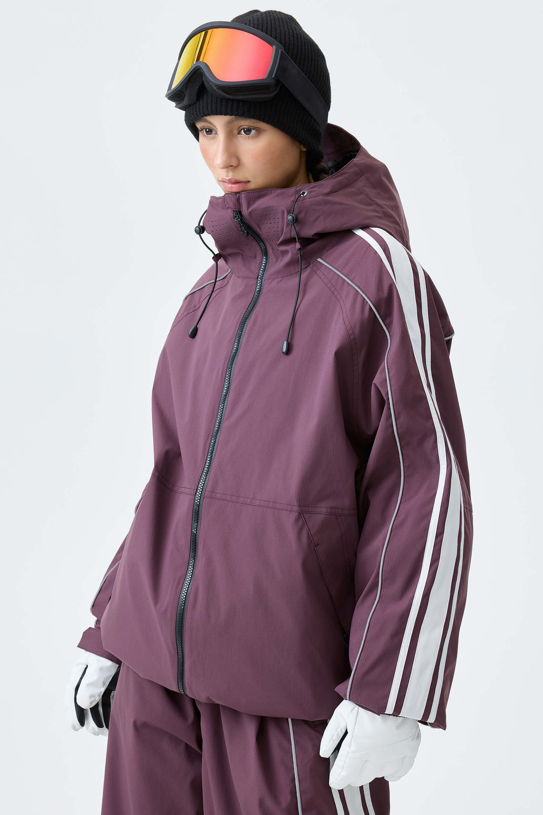 Women's Plum Noir Retro Side Stripe Reflective Snow Jacket