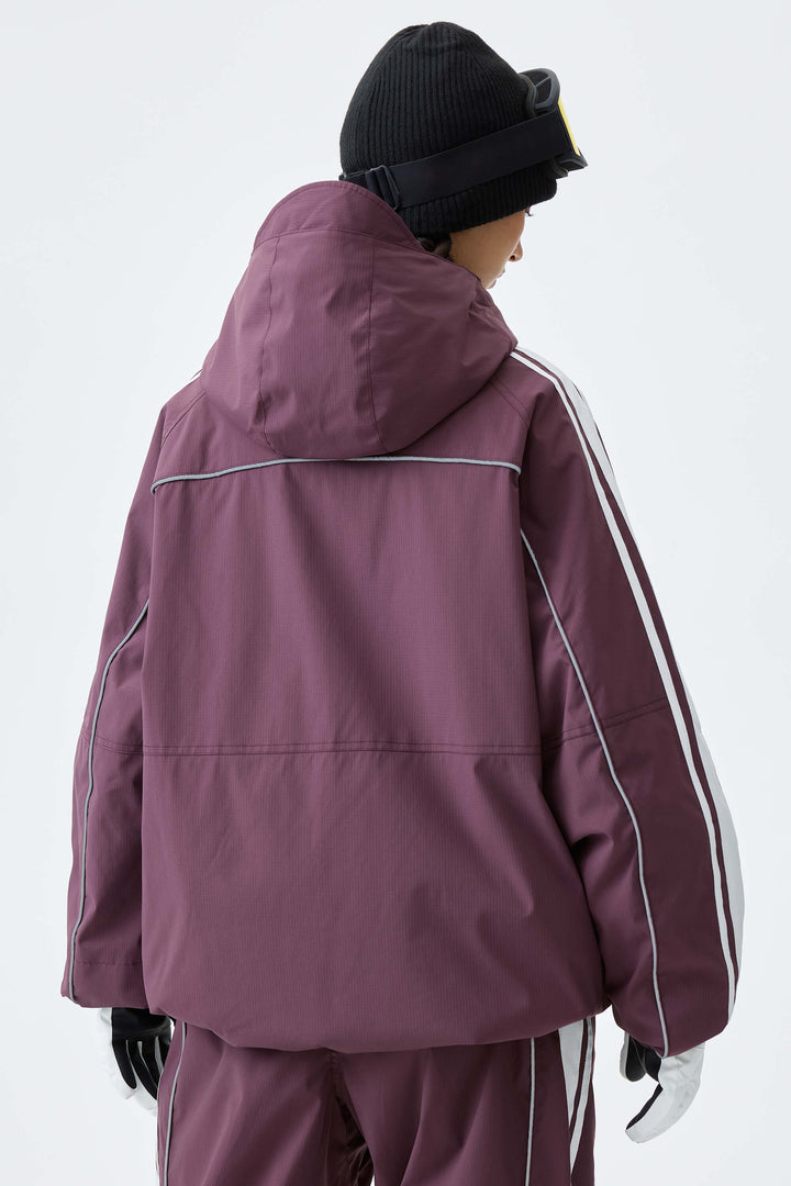 Women's Plum Noir Retro Side Stripe Reflective Snow Jacket