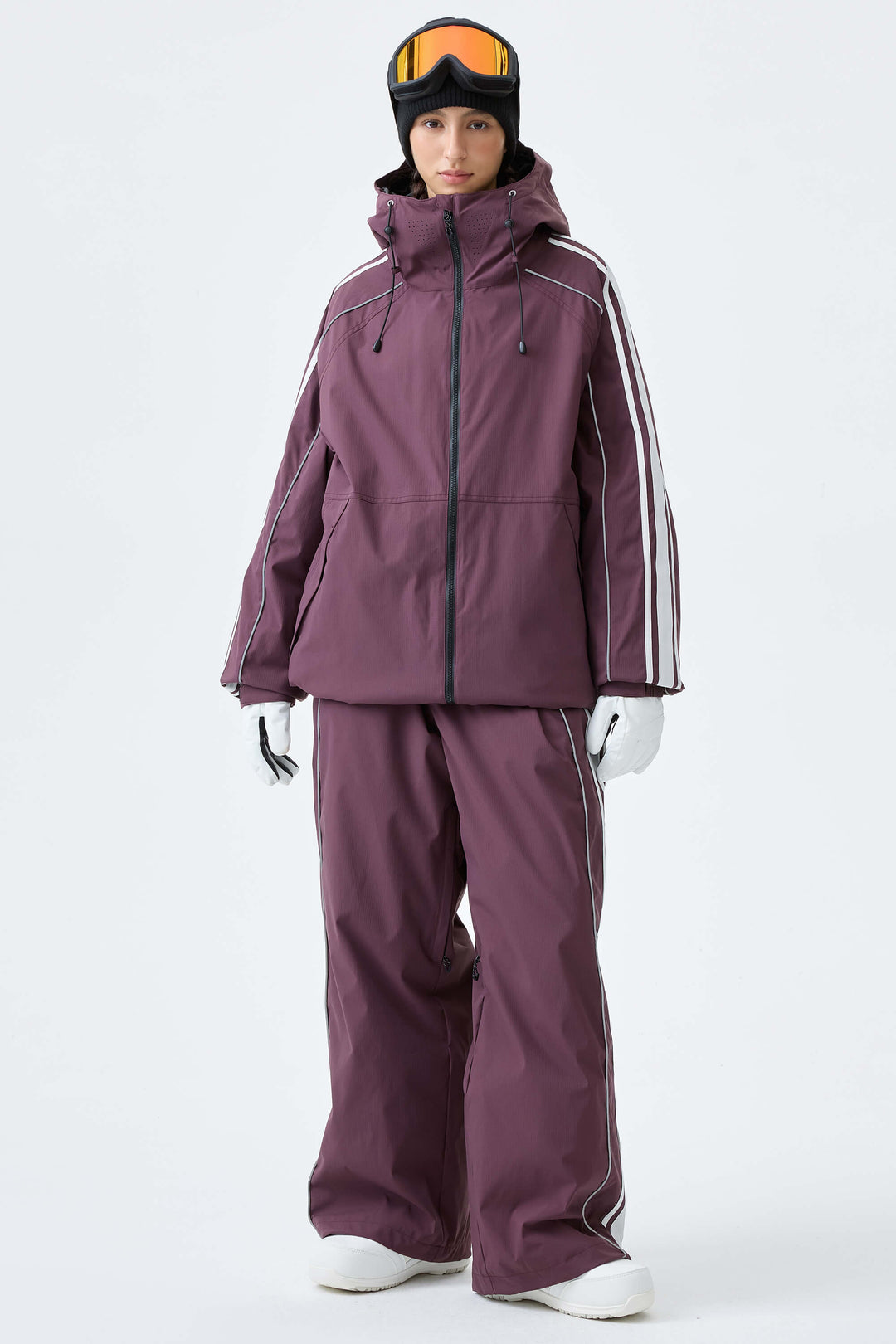 Women's Plum Noir Retro Side Stripe Reflective Snow Jacket