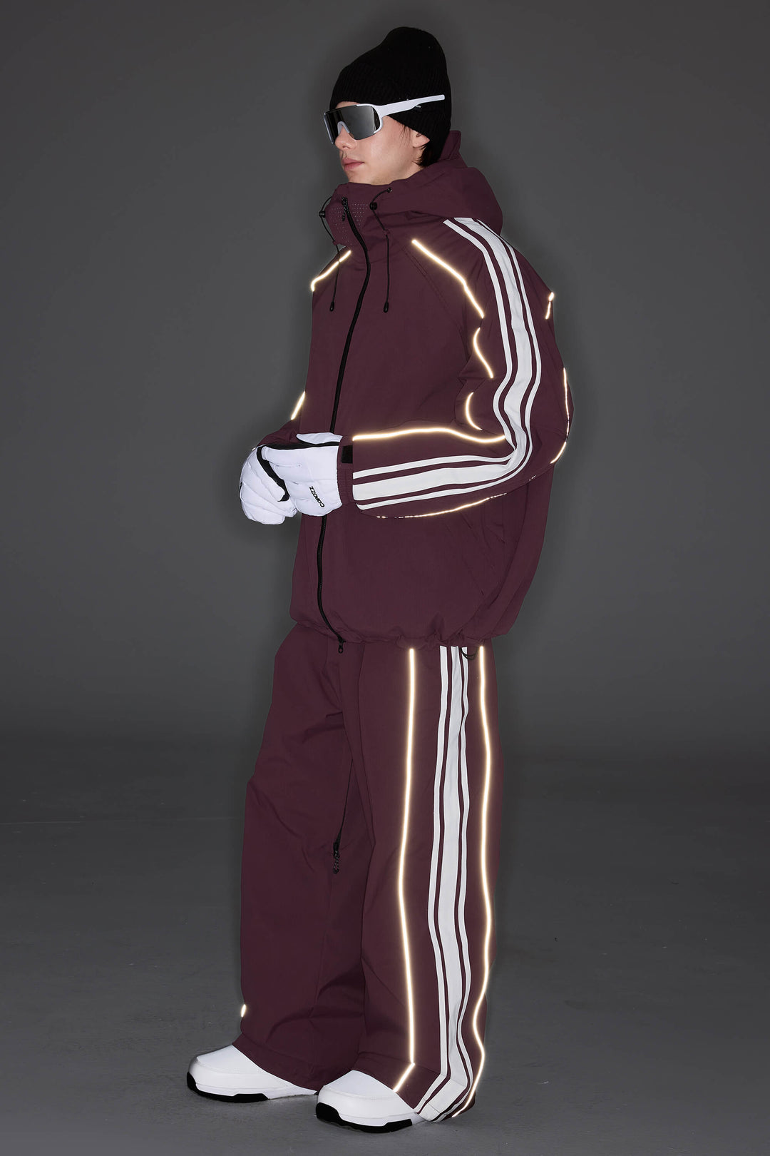 Women's Plum Noir Retro Side Stripe Reflective Snow Jacket