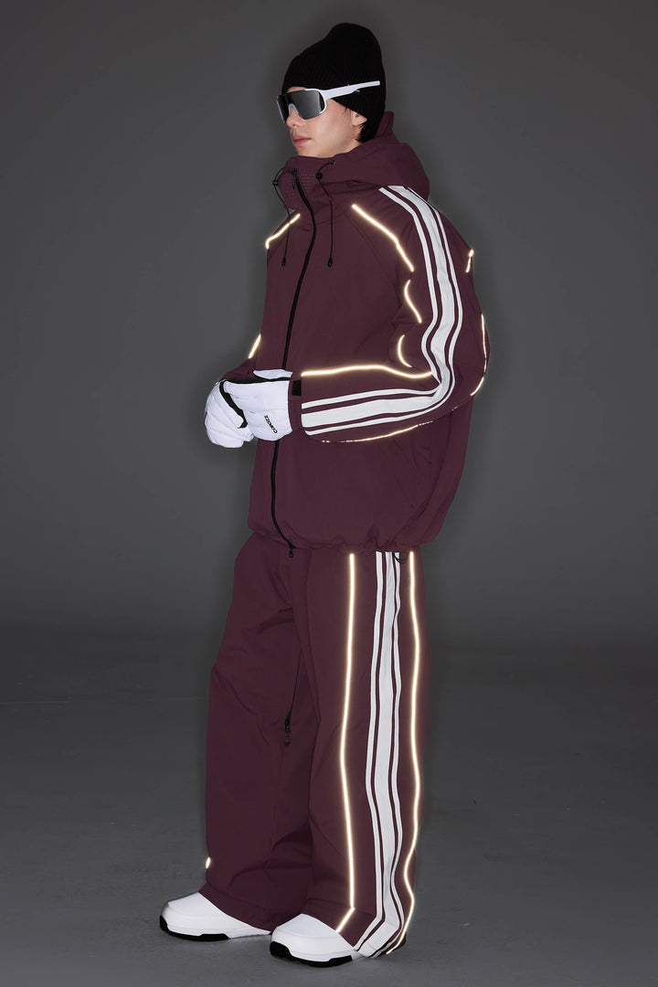 Women's Plum Noir Retro Side Stripe Reflective Snow Jacket