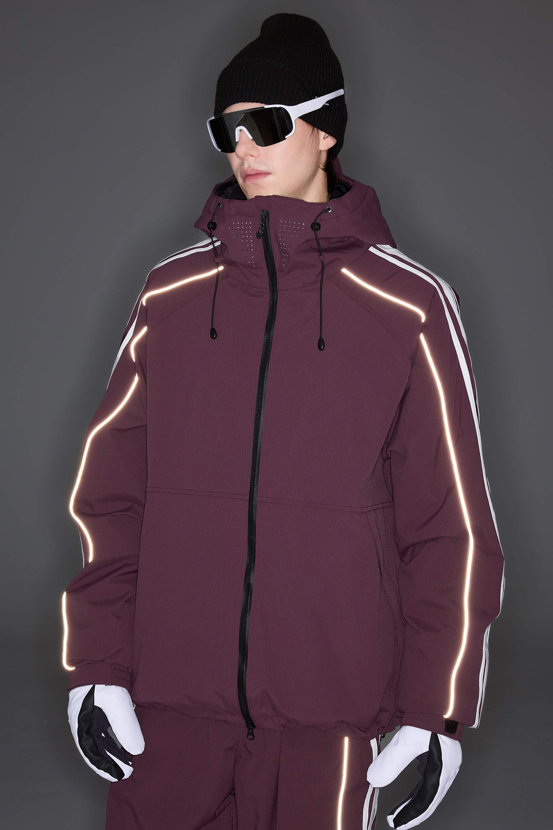 Men's Black Retro Side Stripe Reflective Snow Jacket