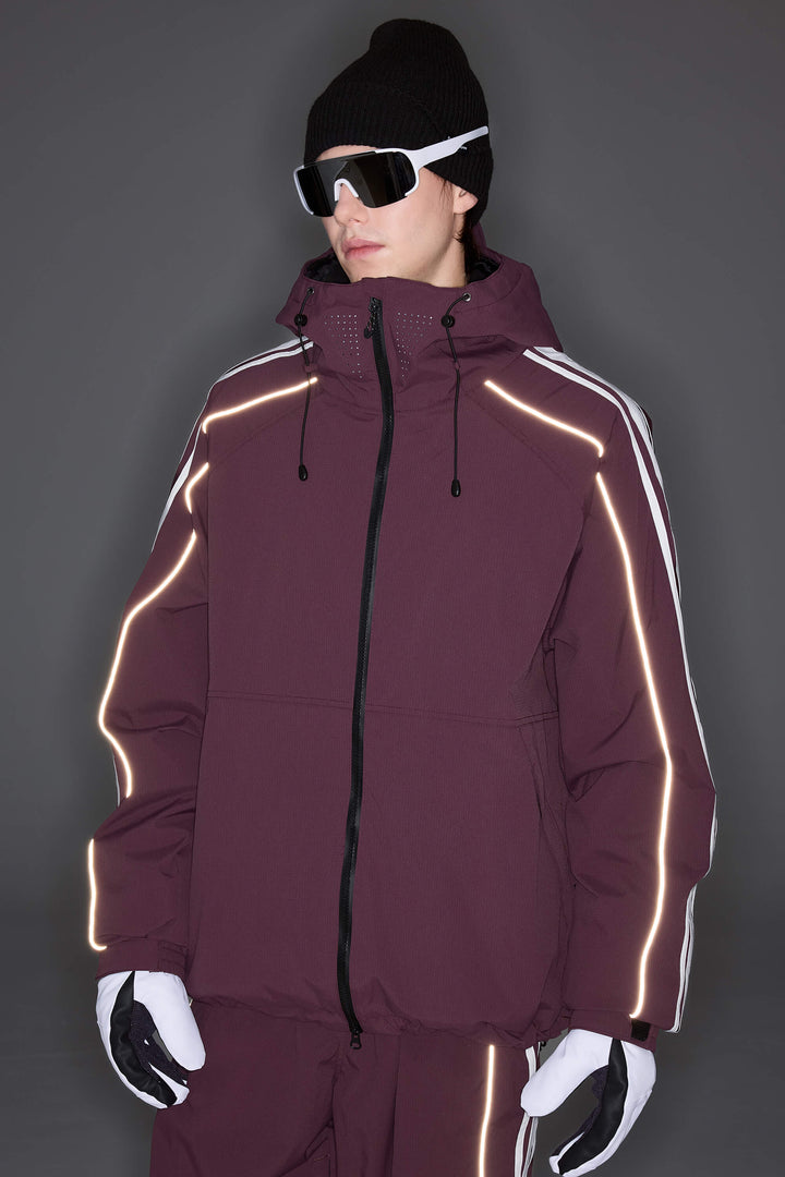 Men's Black Retro Side Stripe Reflective Snow Jacket