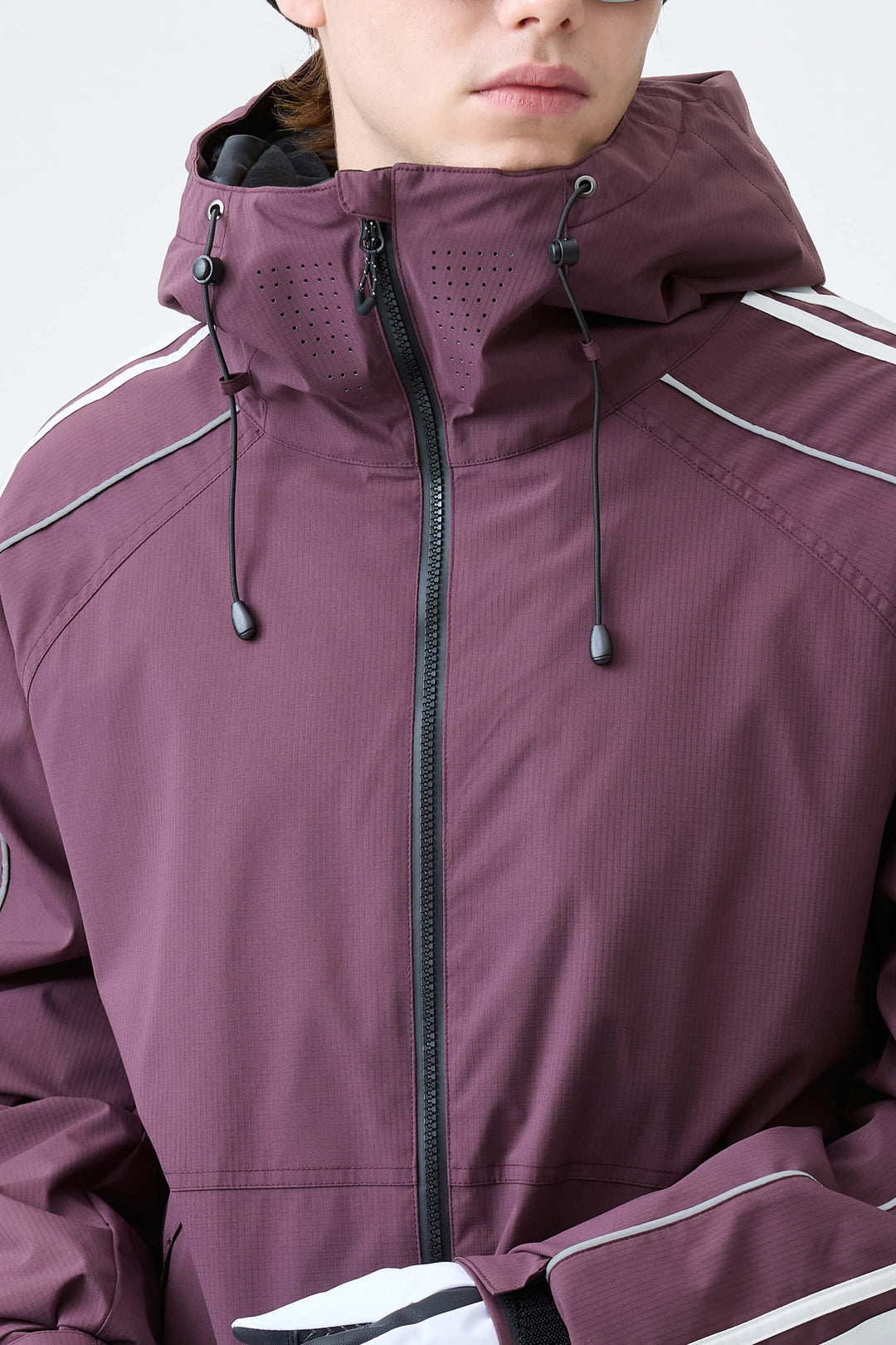 Men's Plum Noir Retro Side Stripe Reflective Snow Jacket