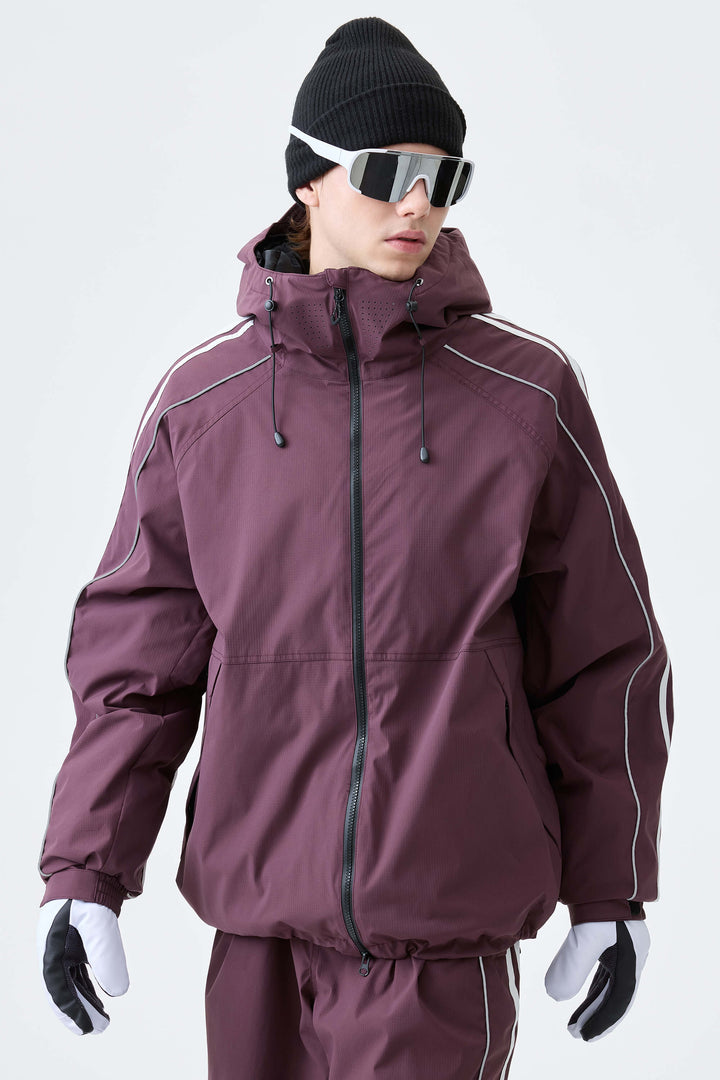 Men's Black Retro Side Stripe Reflective Snow Jacket