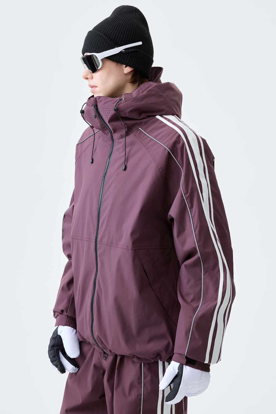 Men's Plum Noir Retro Side Stripe Reflective Snow Jacket