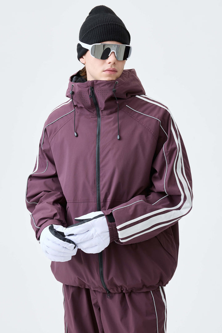 Men's Black Retro Side Stripe Reflective Snow Jacket