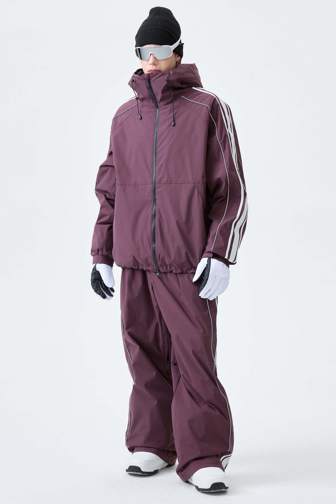 Men's Plum Noir Retro Side Stripe Reflective Snow Jacket