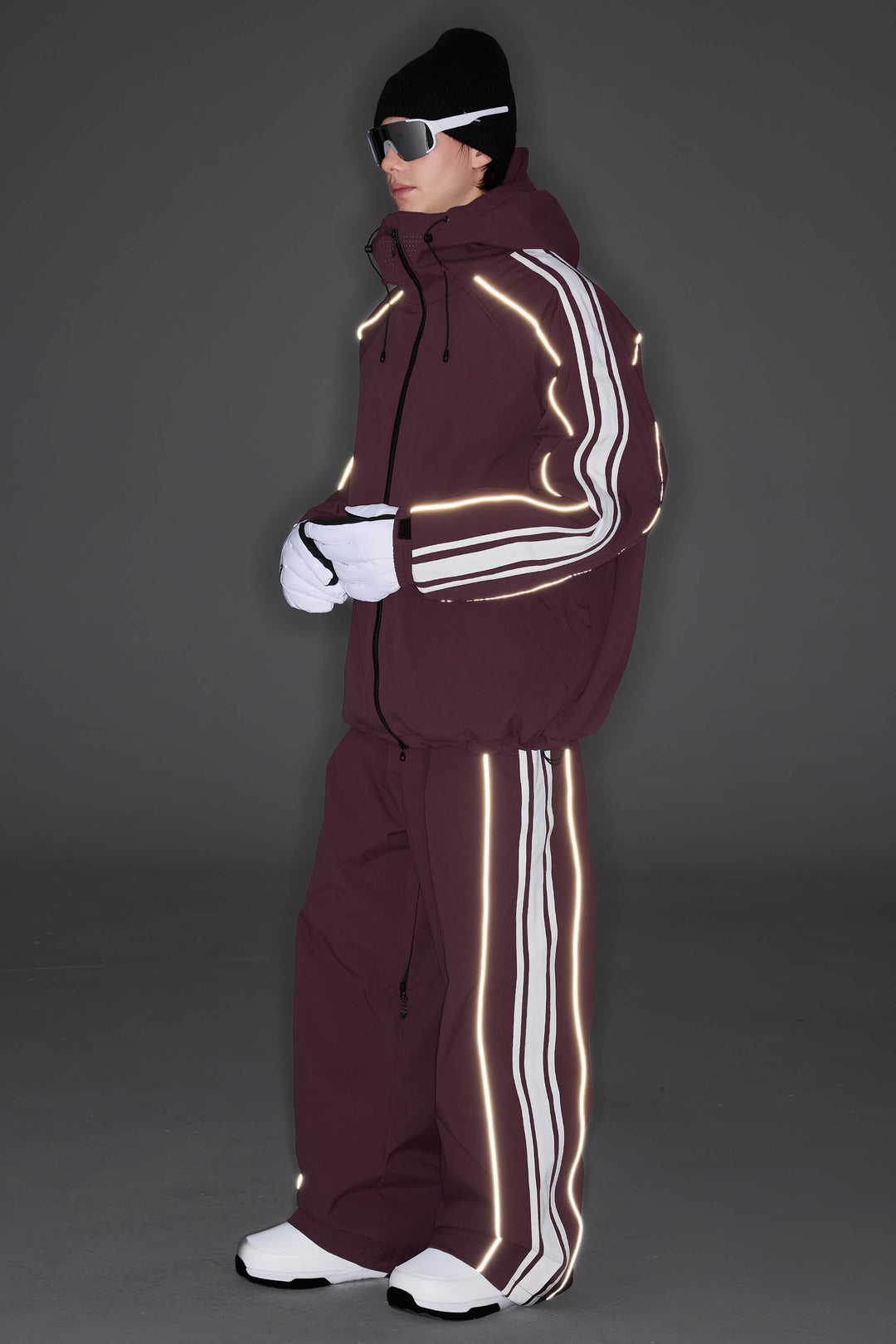 Men's Plum Noir Retro Side Stripe Reflective Snow Jacket