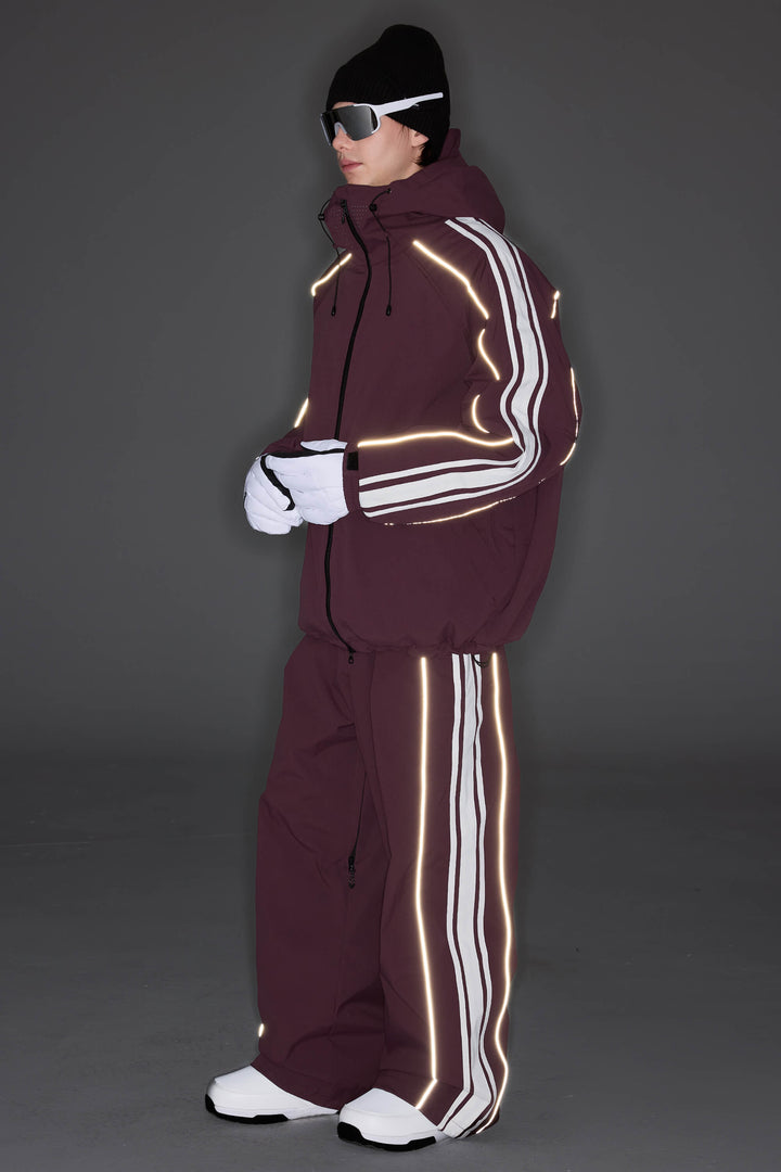 Men's Plum Noir Retro Side Stripe Reflective Snow Jacket