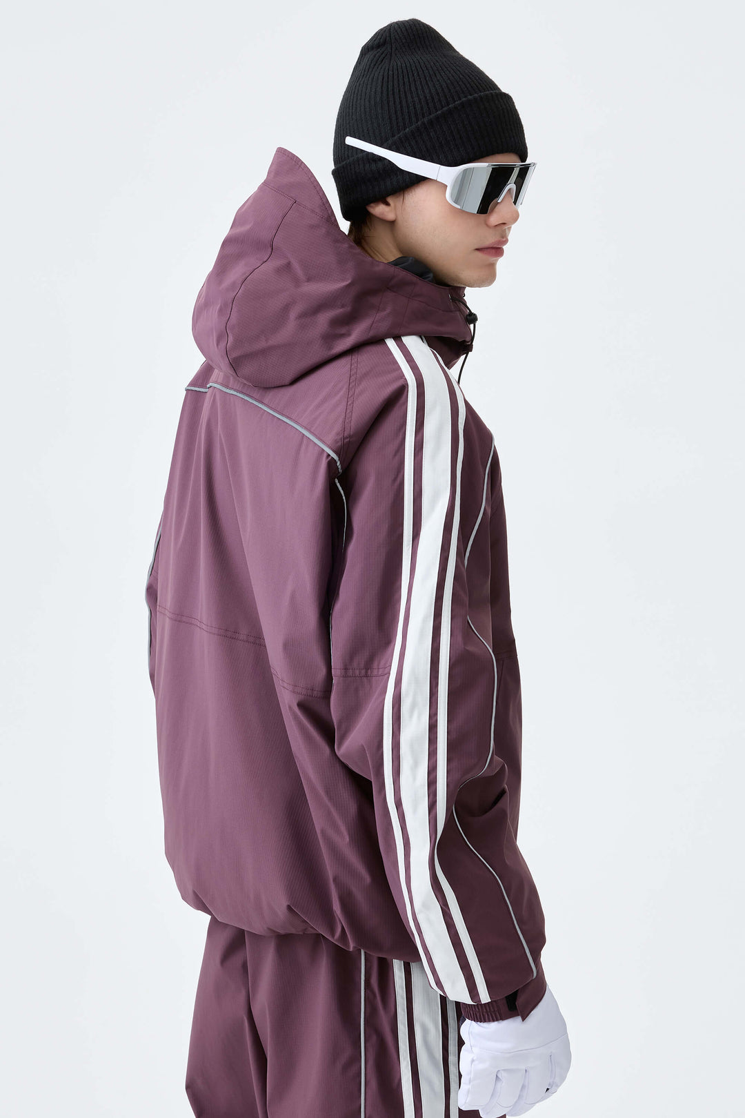 Men's Plum Noir Retro Side Stripe Reflective Snow Jacket