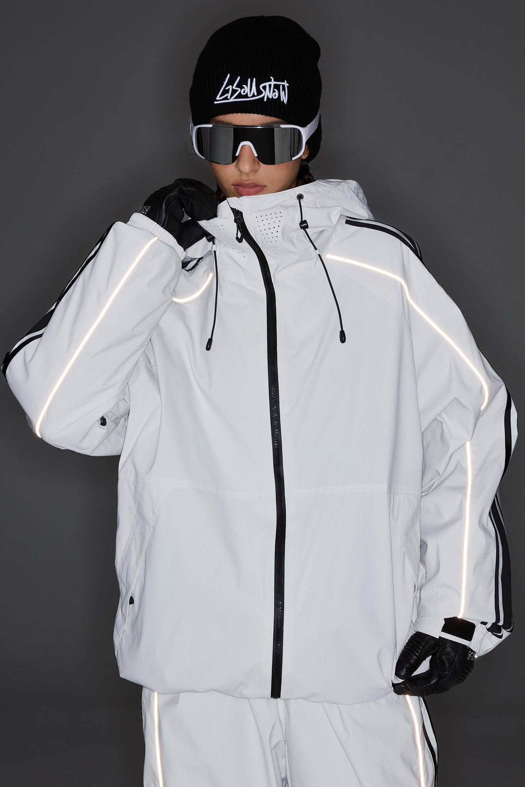 Women's Black Retro Side Stripe Reflective Snow Jacket