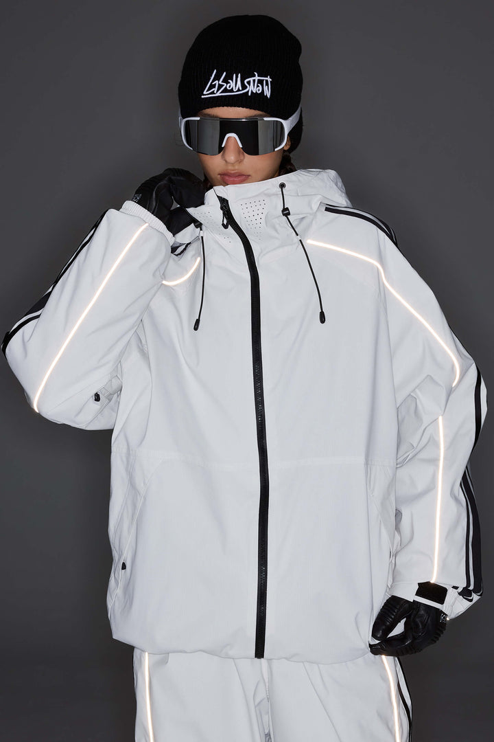 Women's Black Retro Side Stripe Reflective Snow Jacket