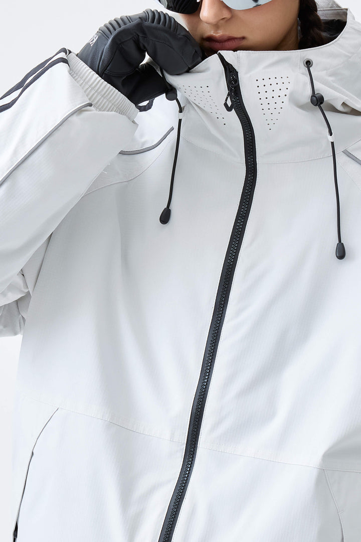 Women's Off White Retro Side Stripe Reflective Snow Jacket
