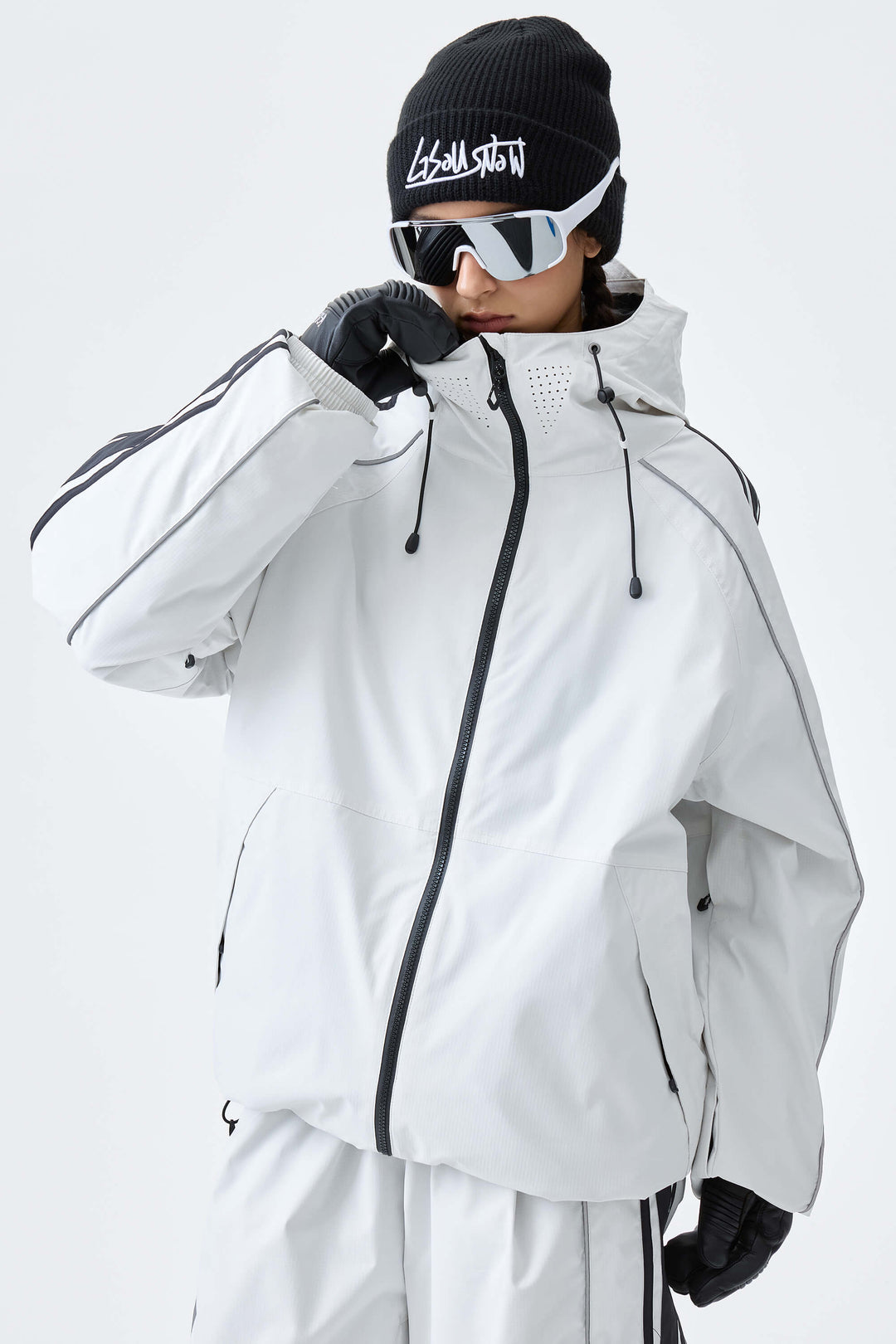 Women's Black Retro Side Stripe Reflective Snow Jacket