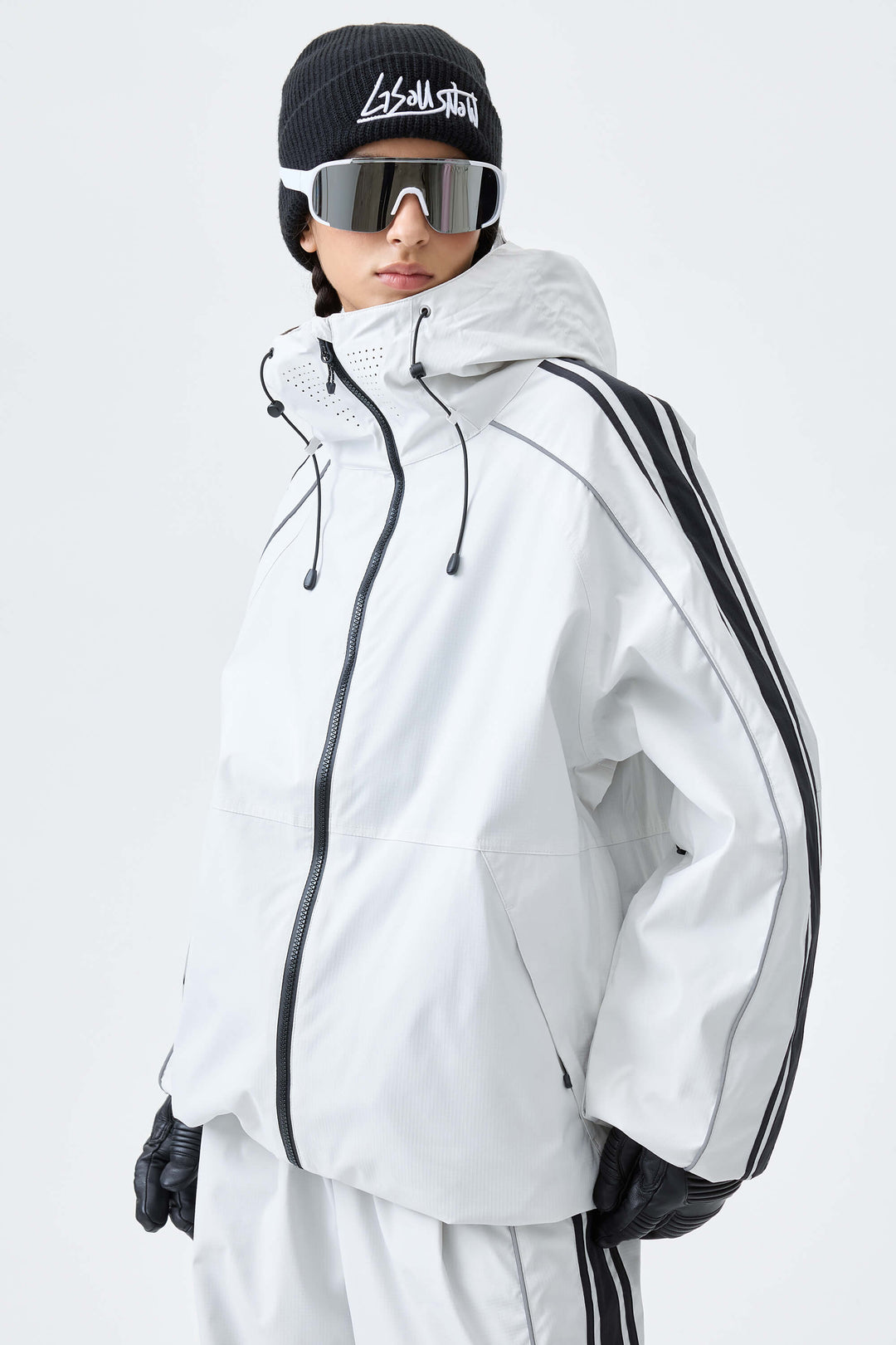 Women's Black Retro Side Stripe Reflective Snow Jacket