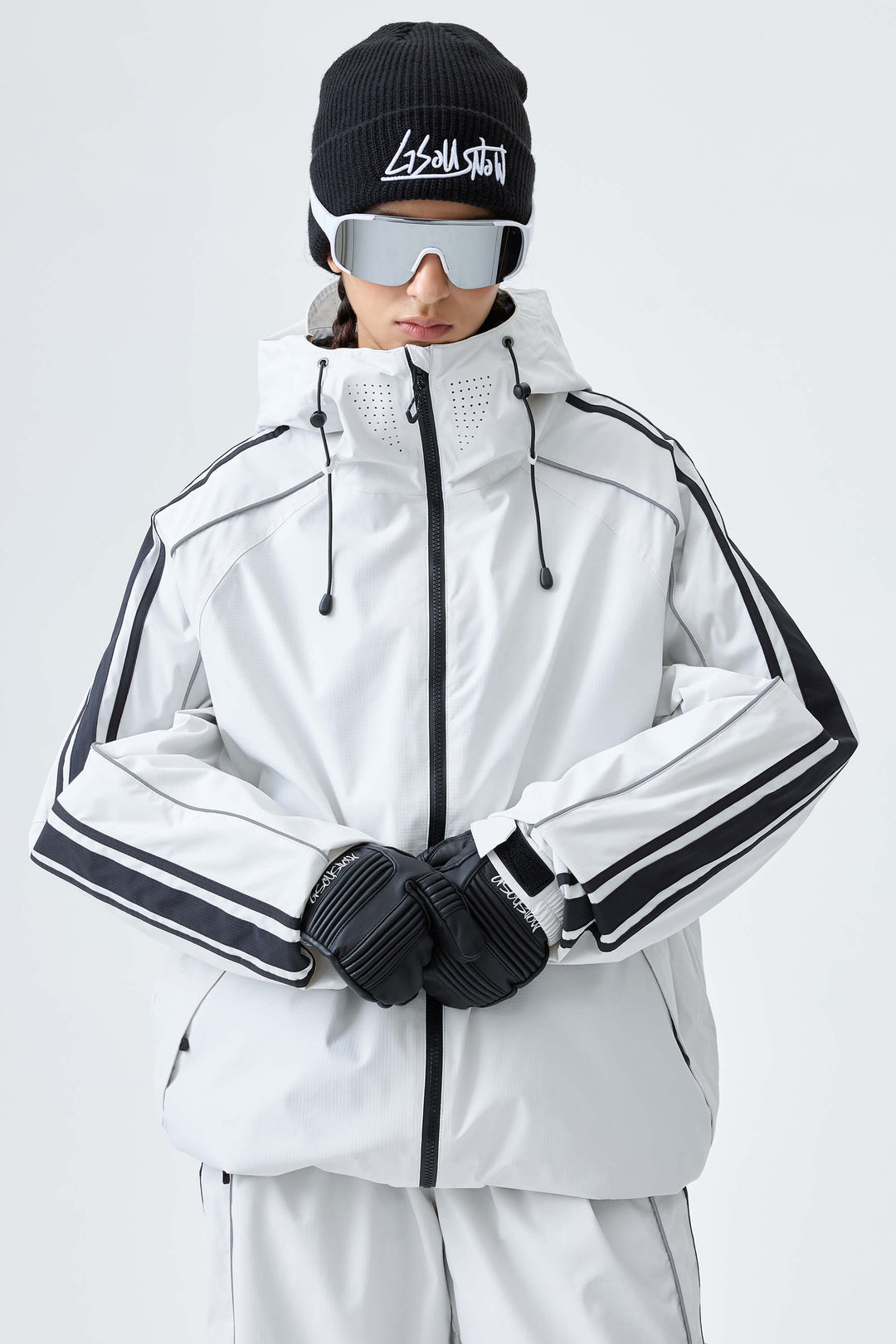 Women's Off White Retro Side Stripe Reflective Snow Jacket