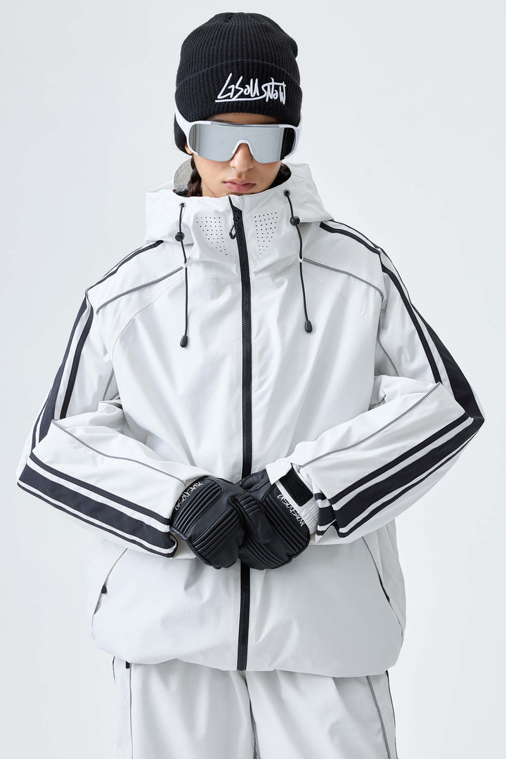 Women's Off White Retro Side Stripe Reflective Snow Jacket