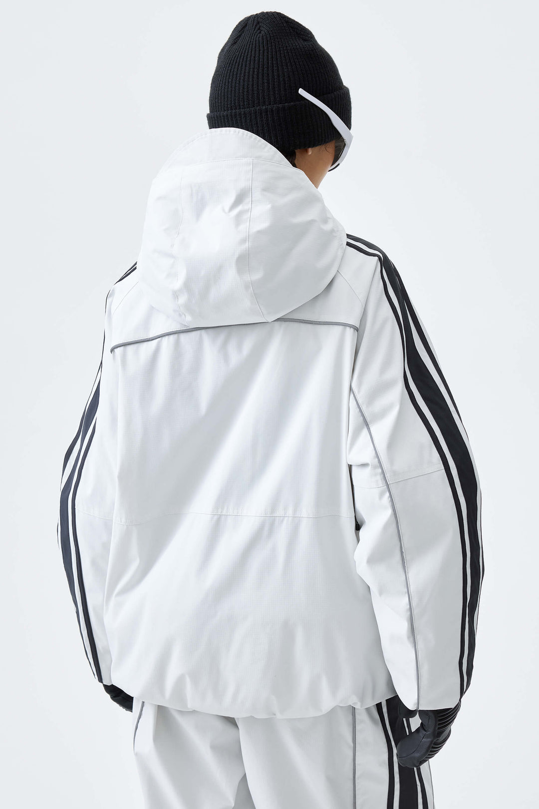 Women's Off White Retro Side Stripe Reflective Snow Jacket
