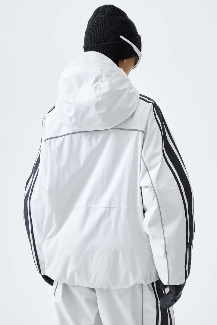 Women's Off White Retro Side Stripe Reflective Snow Jacket