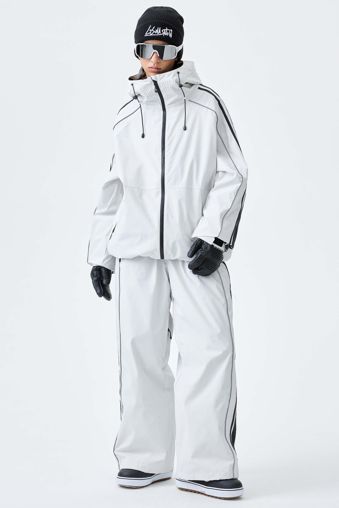 Women's Off White Retro Side Stripe Reflective Snow Jacket