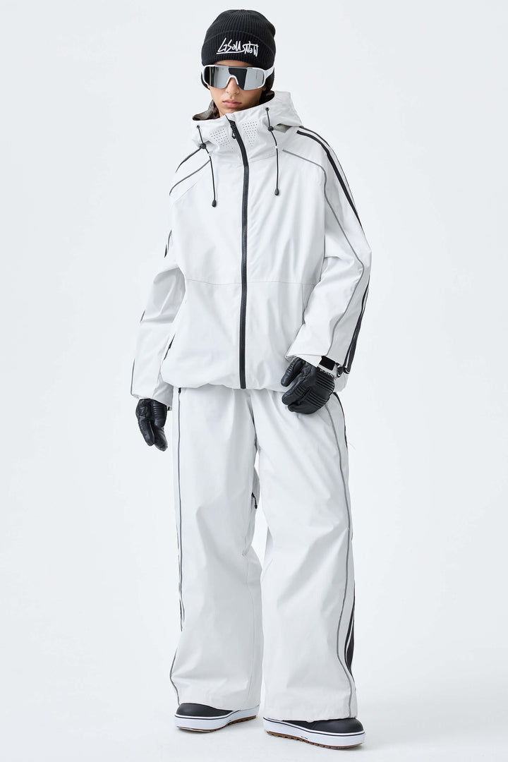 Women's Off White Retro Side Stripe Reflective Snow Jacket