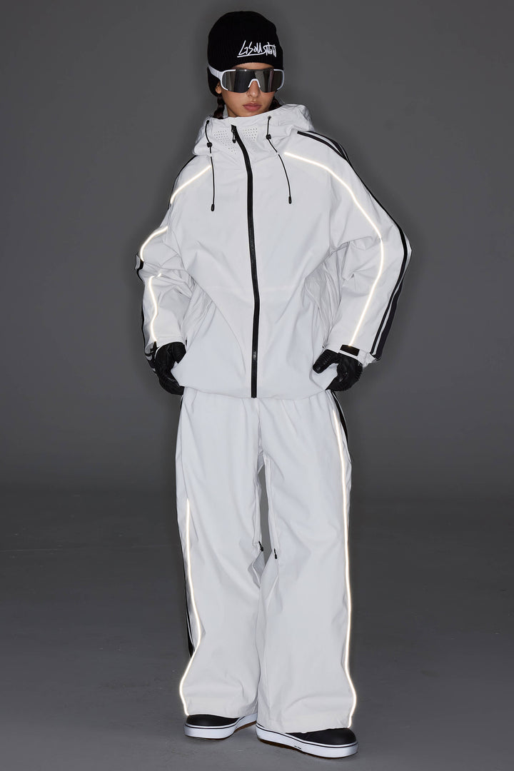 Women's Off White Retro Side Stripe Reflective Snow Jacket