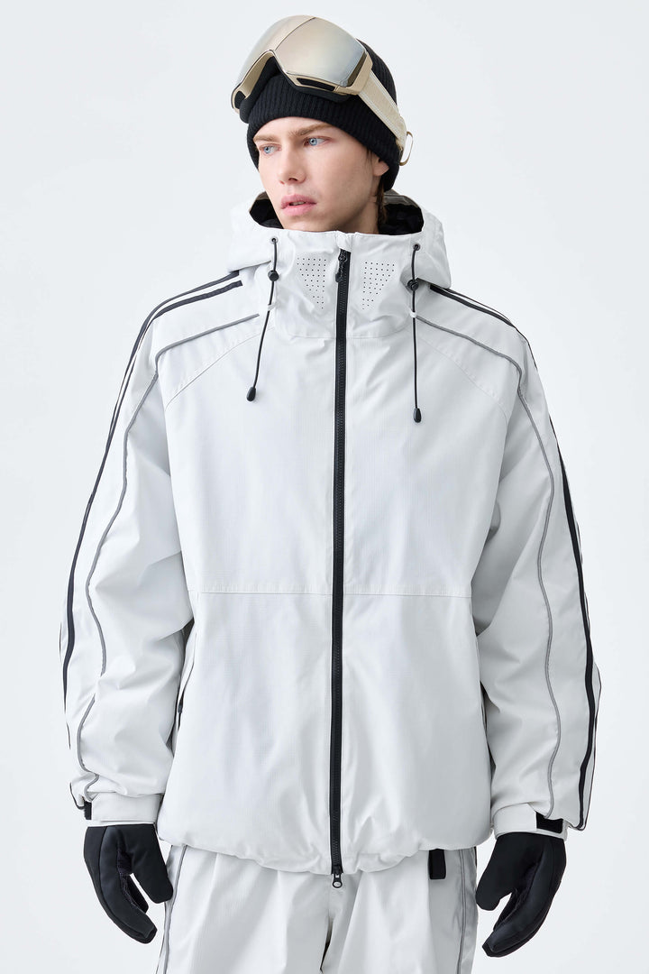 Men's Black Retro Side Stripe Reflective Snow Jacket