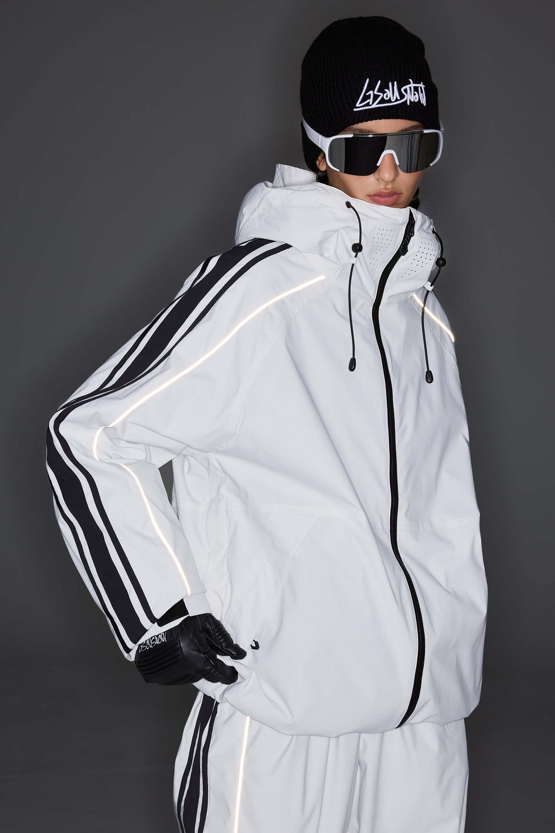 Men's Black Retro Side Stripe Reflective Snow Jacket