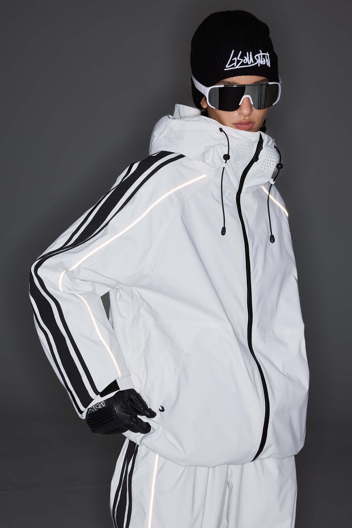 Men's Black Retro Side Stripe Reflective Snow Jacket