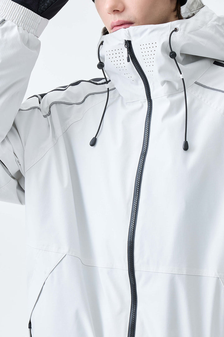 Men's Off White Retro Side Stripe Reflective Snow Jacket
