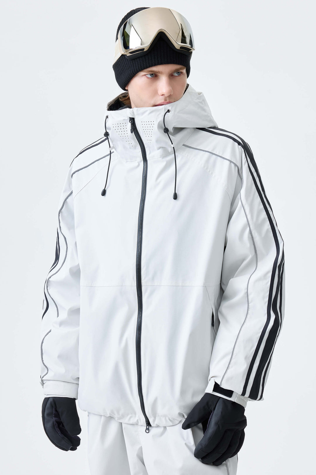Men's Off White Retro Side Stripe Reflective Snow Jacket