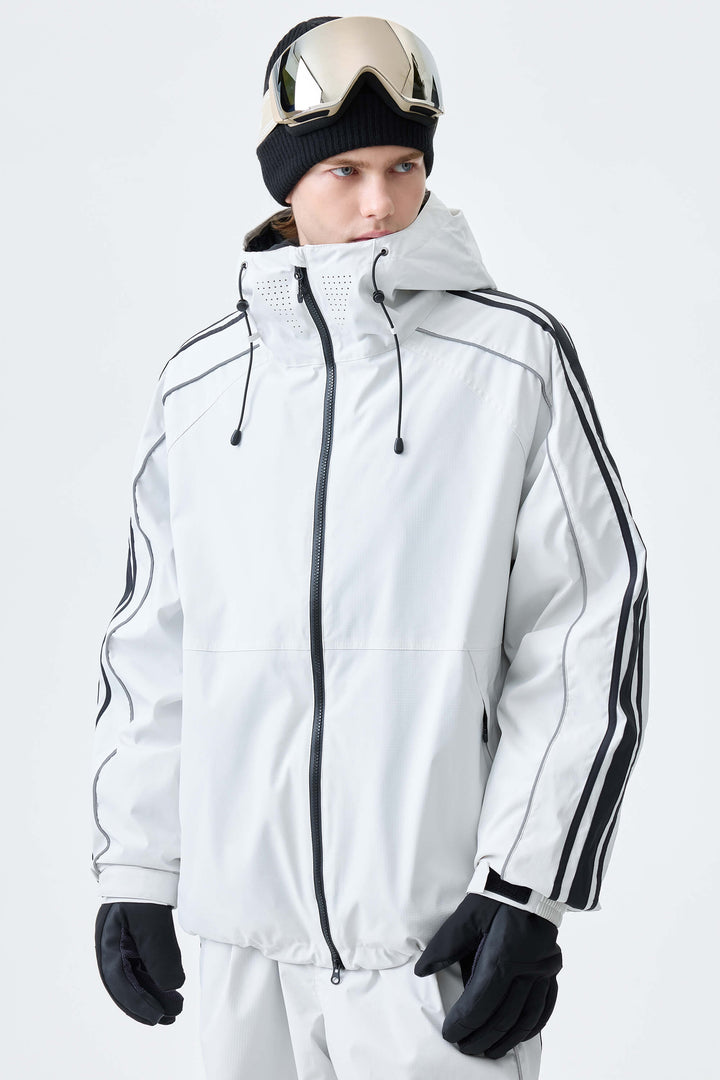 Men's Off White Retro Side Stripe Reflective Snow Jacket