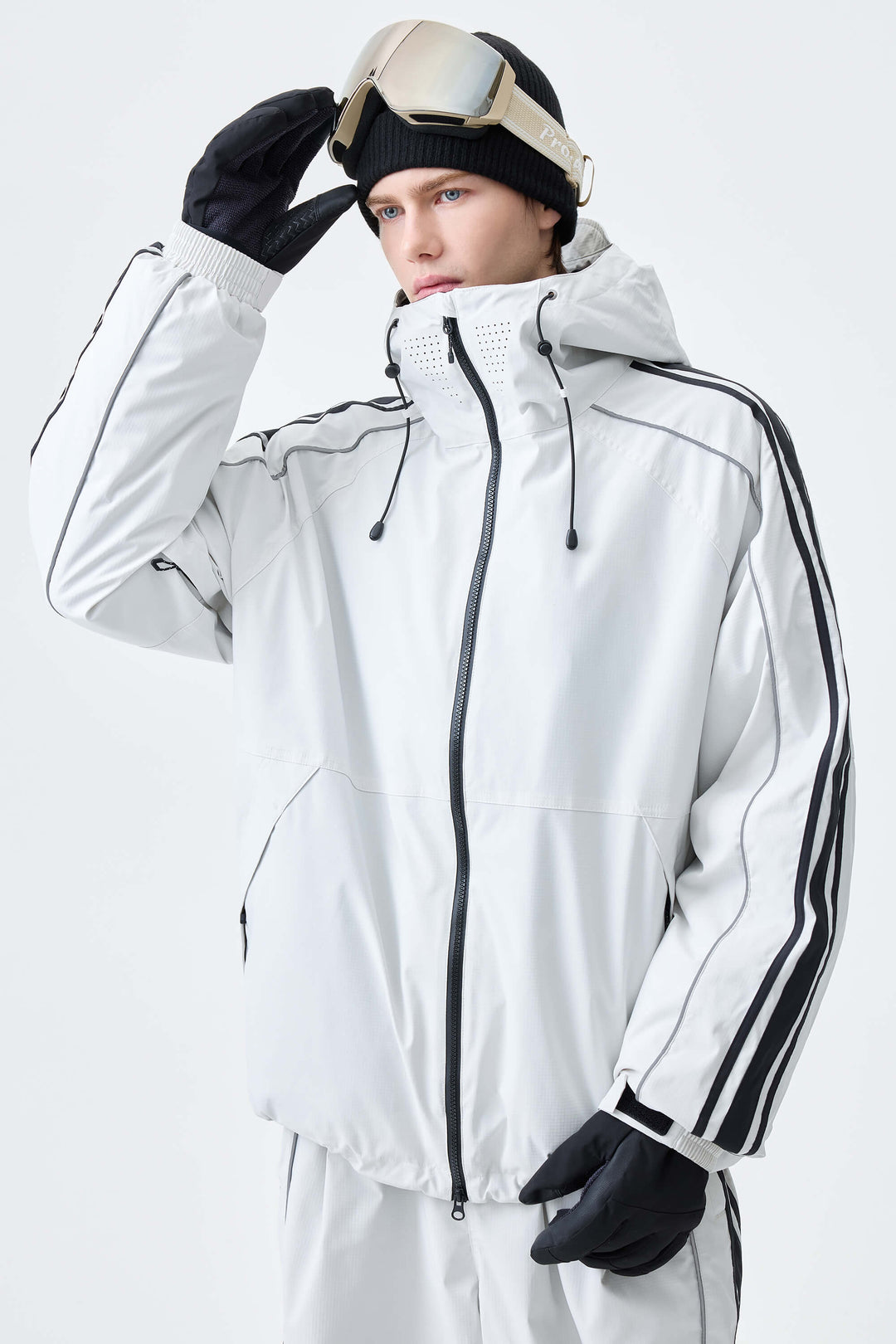 Men's Black Retro Side Stripe Reflective Snow Jacket