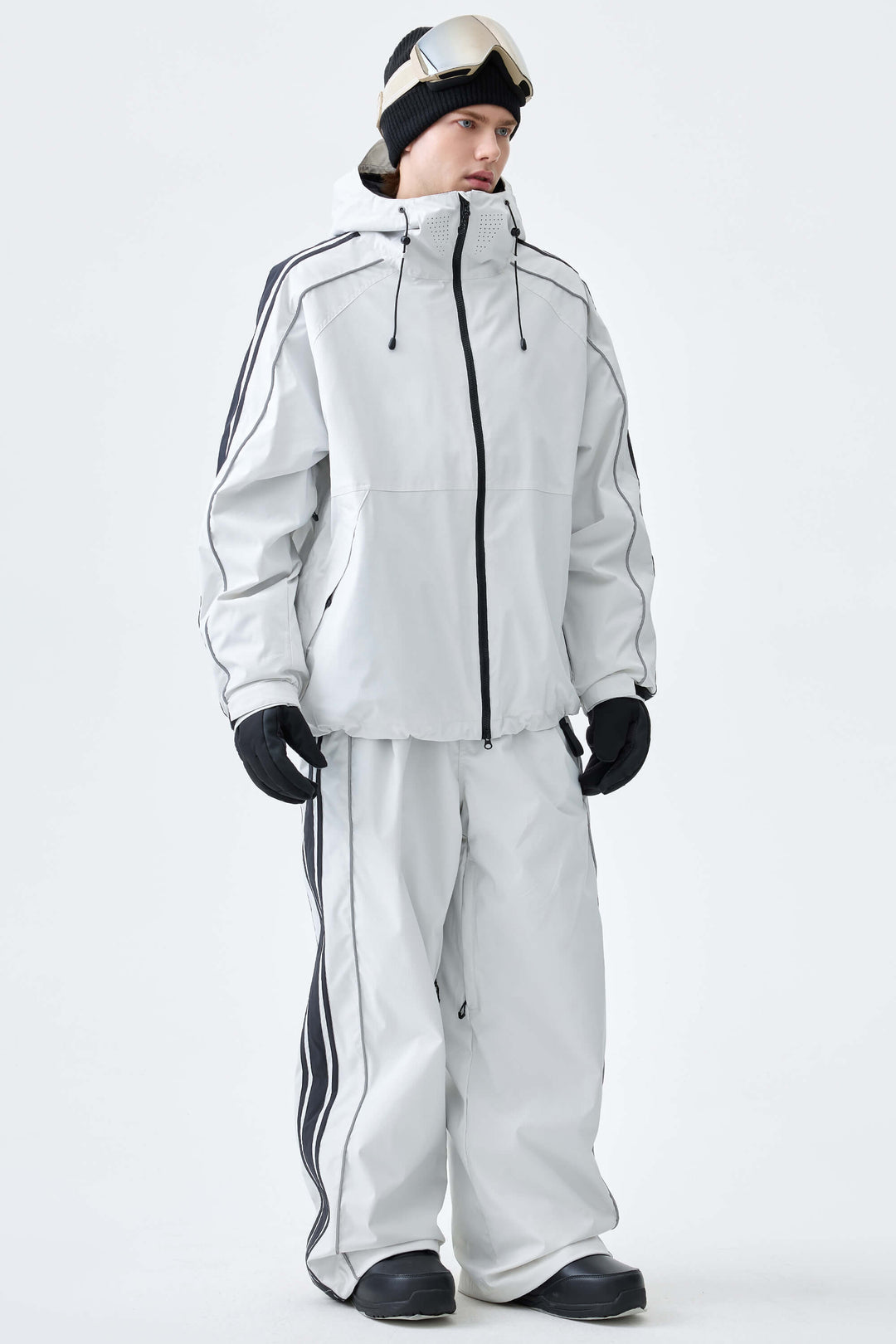 Men's Off White Retro Side Stripe Reflective Snow Jacket