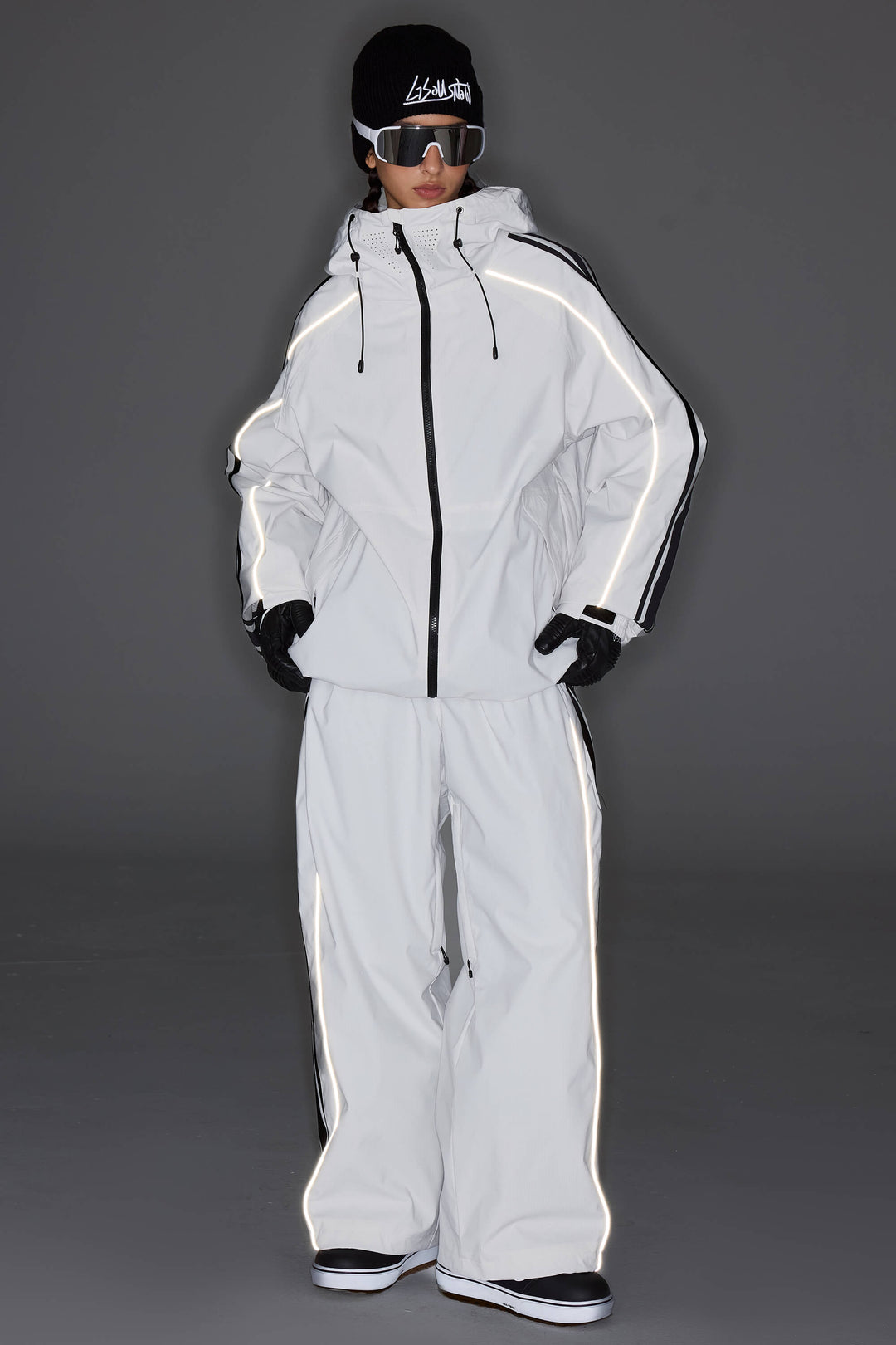 Men's Off White Retro Side Stripe Reflective Snow Jacket