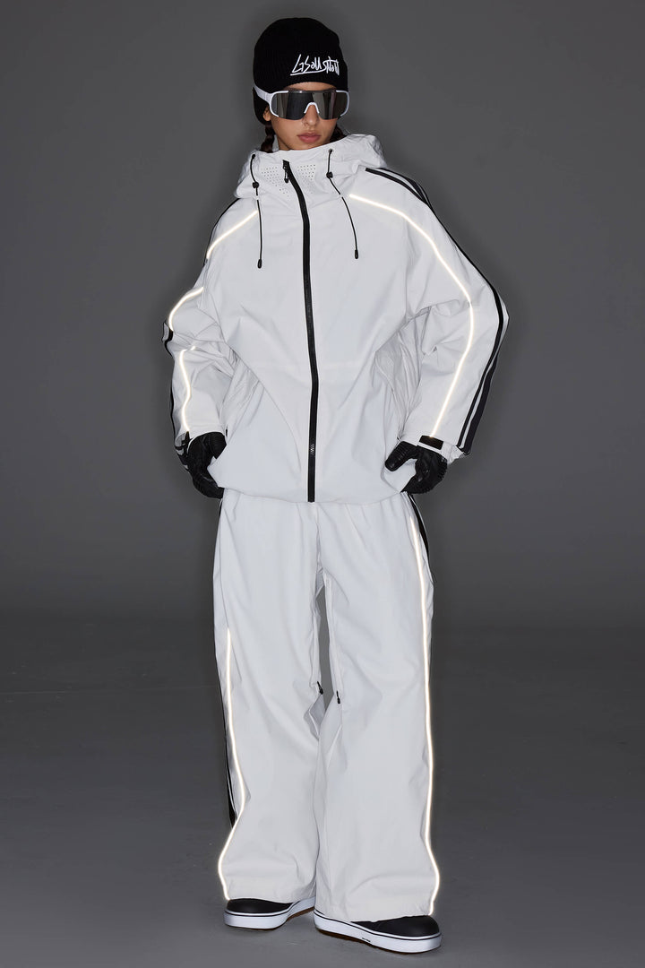 Men's Off White Retro Side Stripe Reflective Snow Jacket