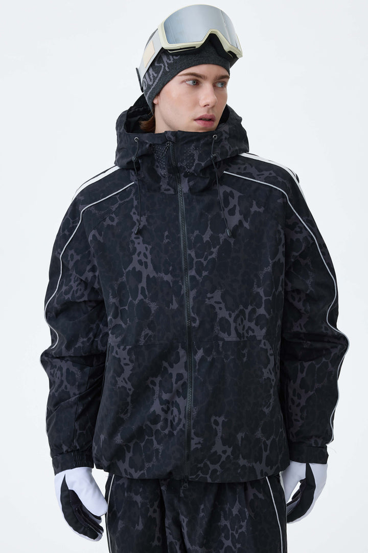 Men's Oat Milk Retro Track Stripe Reflective Snow Jacket