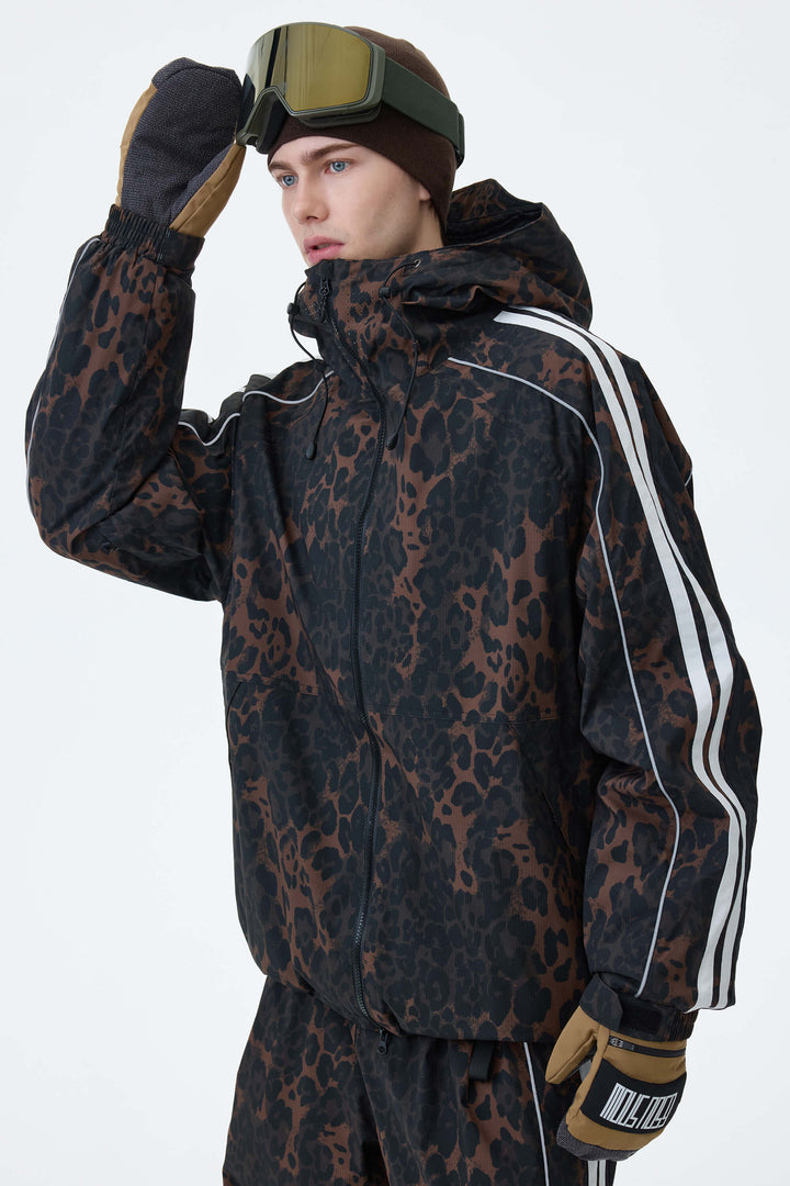Men's Oat Milk Retro Track Stripe Reflective Snow Jacket