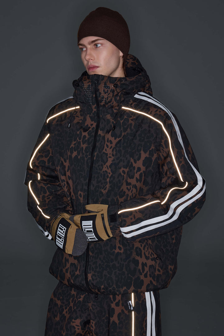 Men's Oat Milk Retro Track Stripe Reflective Snow Jacket