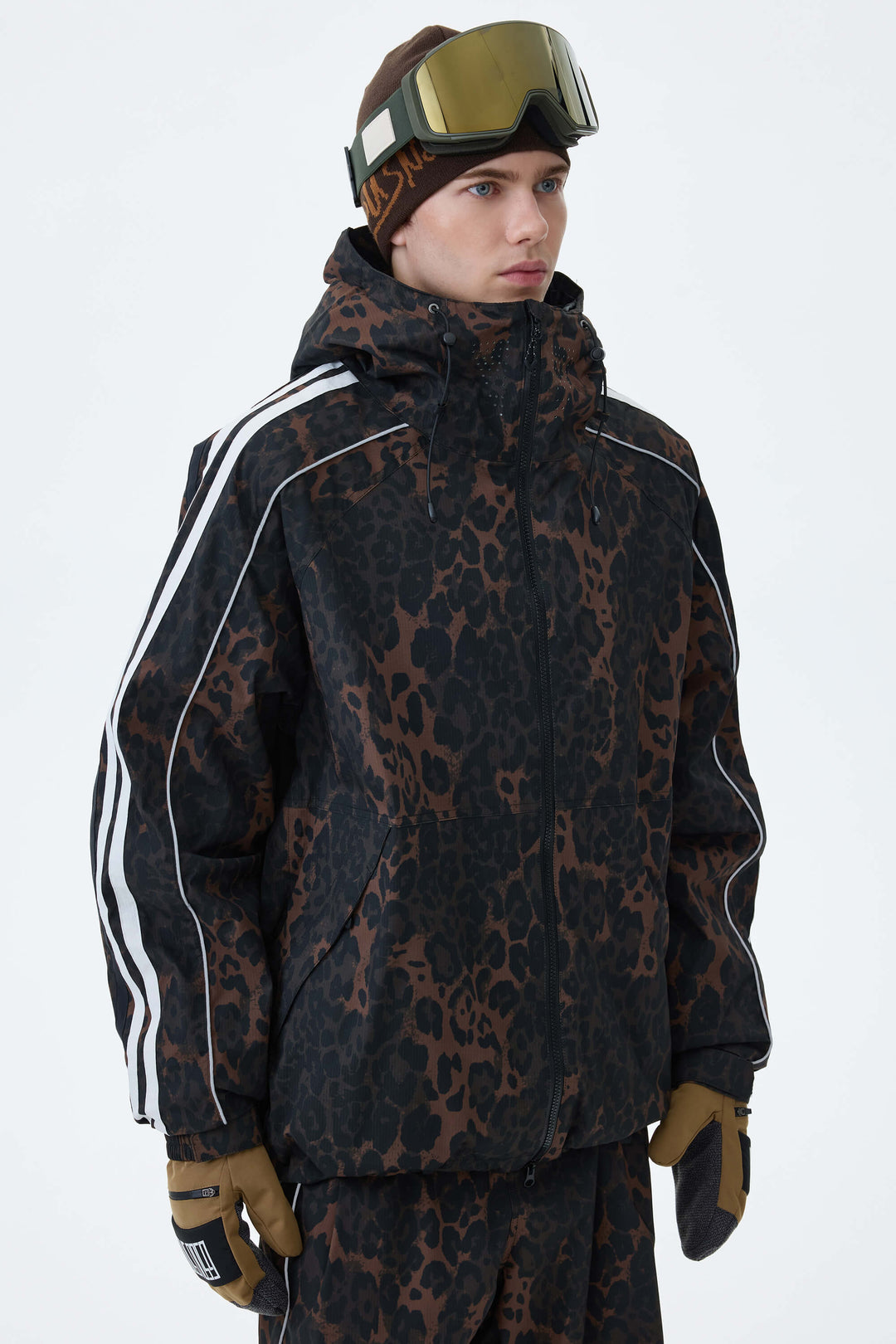 Men's Oat Milk Retro Track Stripe Reflective Snow Jacket
