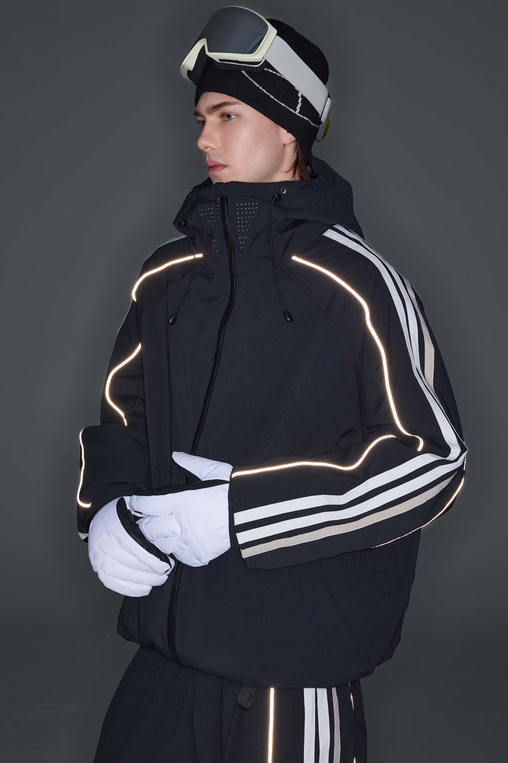 Men's Oat Milk Retro Track Stripe Reflective Snow Jacket