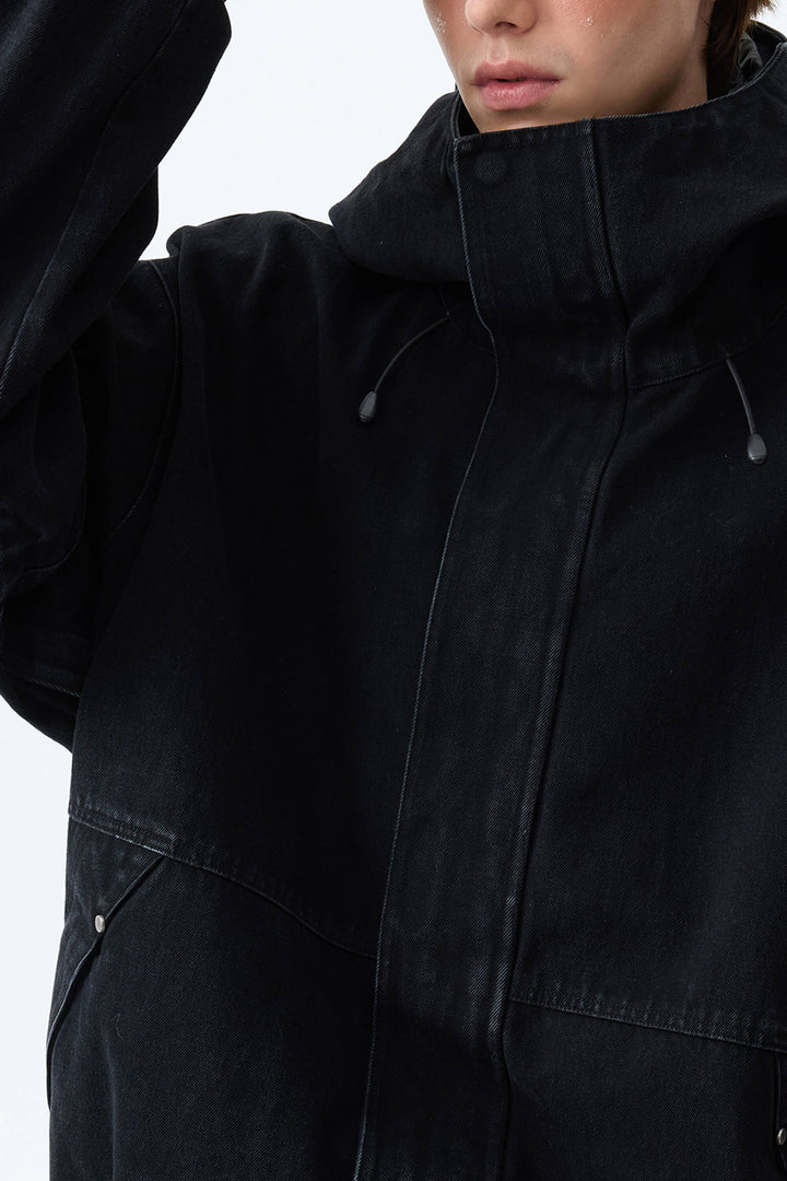 Men's Black Real Denim Waterproof Rivet Trim Snow Jackets